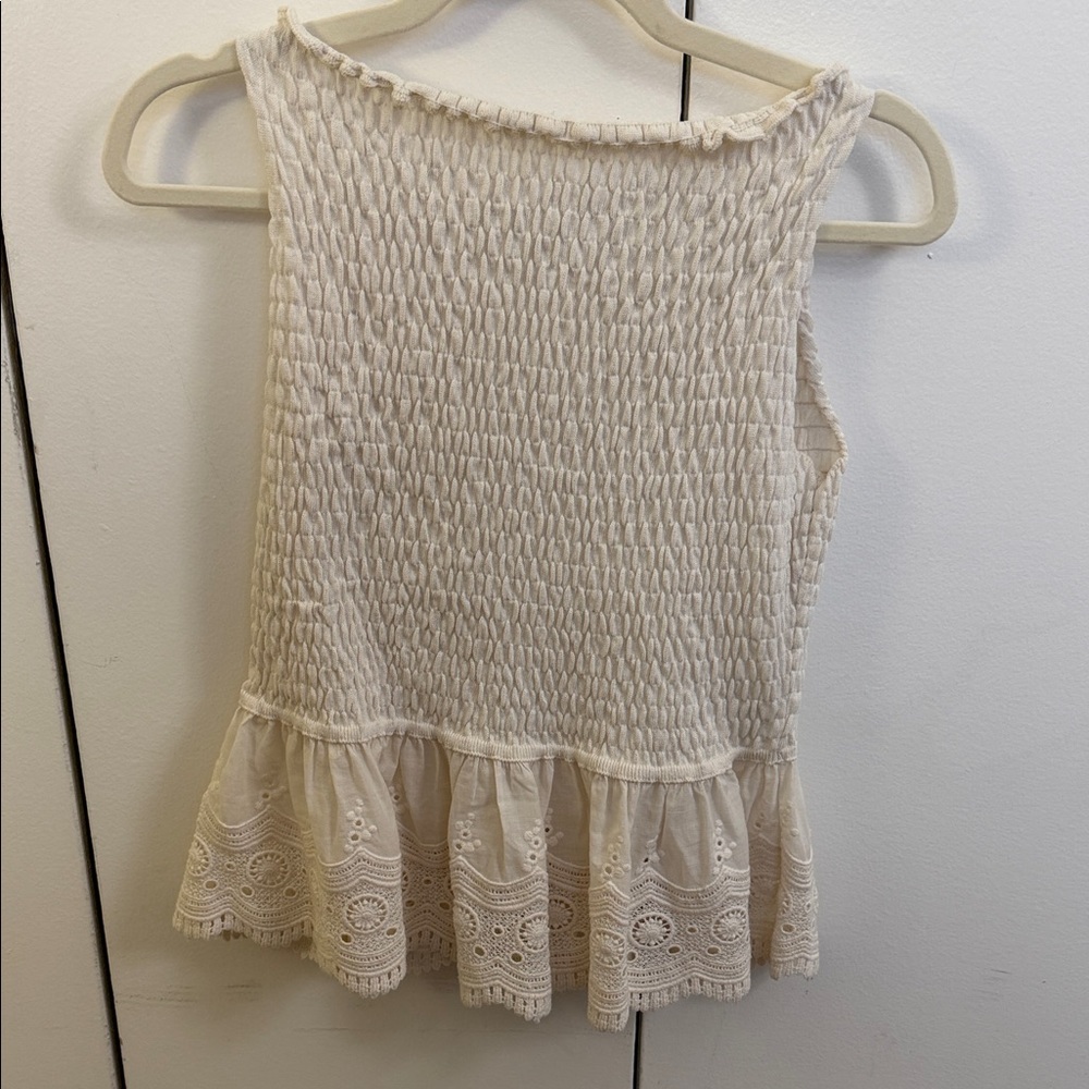 Zara Off-White Textured Sleeveless Blouse